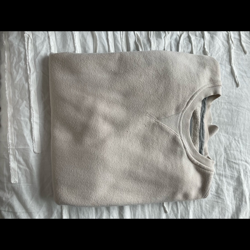 Izod Vintage Mens Solid Cream Colored Crewneck Sweatshirt Size L